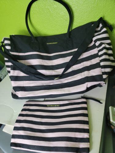 Victoria S Secret Pink Black Striped Weekender Get Away Tote Bag