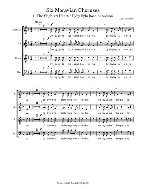 Six Moravian Choruses 1 The Slighted Heart Leoš Janáček Sheet Music