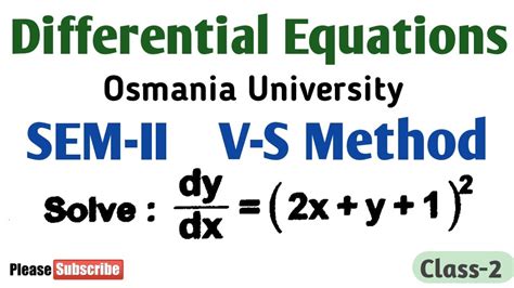 Differential Equations Variable Separable Method Youtube