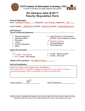 Fillable Online Rrasool Seecs Nust Edu Faculty Requisition Form Pdf