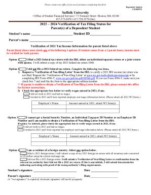 Fillable Online 20232024 Verification Of Tax Filing Status For Parent S