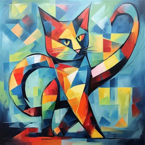 Pintura Estilo Cubismo De Um Gato Foto Premium