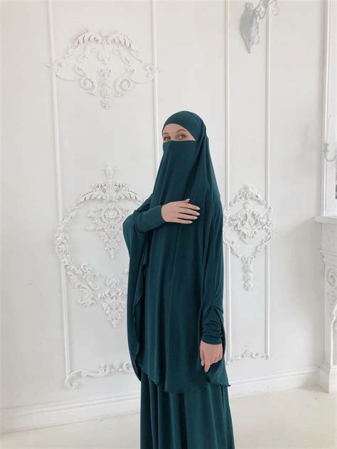 Emerald Khimar Niqab Transformer Elegant Dark Green Traditional Hijab