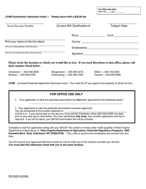 West Virginia Lpab Examination Admission Ticket Fill Out Sign Online And Download Pdf