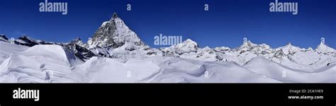 Panorama - View to the Matterhorn in Zermatt Switzerland Stock Photo - Alamy