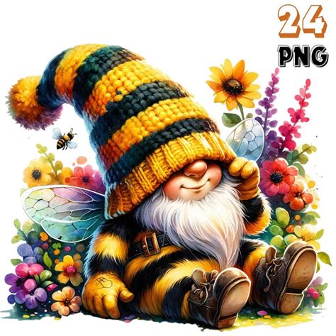 Bee Gnomes Clipart Png Watercolor Honey Bee Gnome Png Spring Clipart