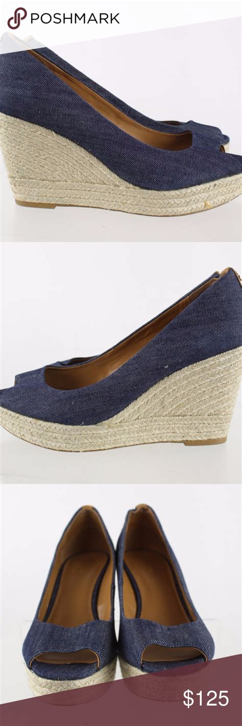 Coach Blaine Dark Wash Denim Peep Toe Wedge