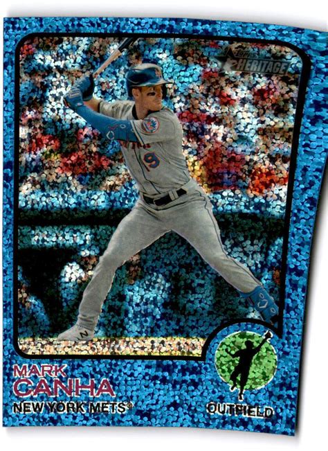 2022 Topps Heritage 669 Mark Canha Chrome Blue Sparkle New York Mets