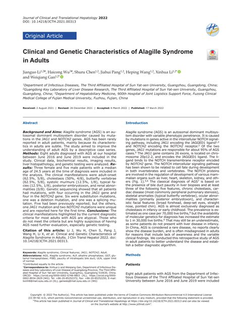 Pdf Clinical And Genetic Characteristics Of Alagille Syndrome In Adults