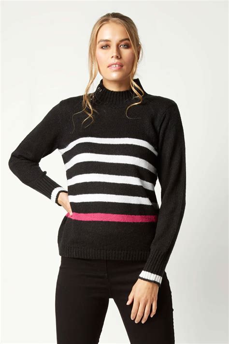 Stripe Funnel Neck Jumper In Black Roman Originals Uk