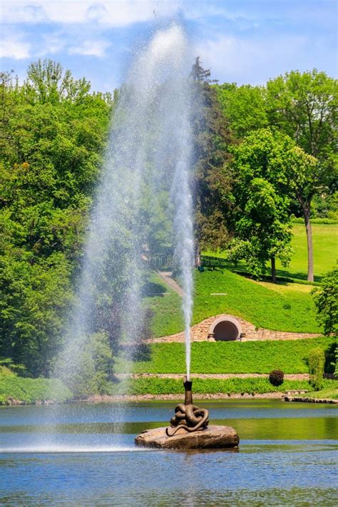 View Of Lake With Snake Fountain In Sofiyivka Park In Uman Ukraine