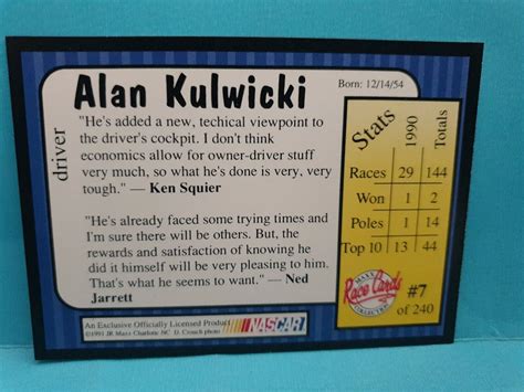 Alan Kulwicki🏆1991 Maxx Race Cards 7 Trading Card🏆free Post Ebay