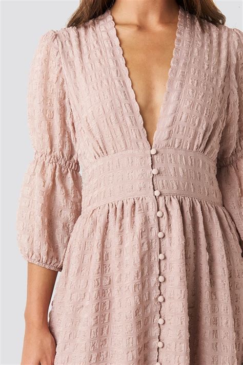 V Shape Flowy Puff Sleeve Dress Rosa Na