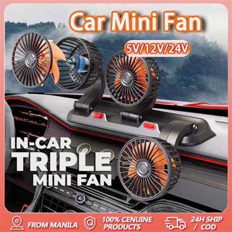 Original 12v 24v Car Fan Double Headed 360 Rotating Car Electric Fan