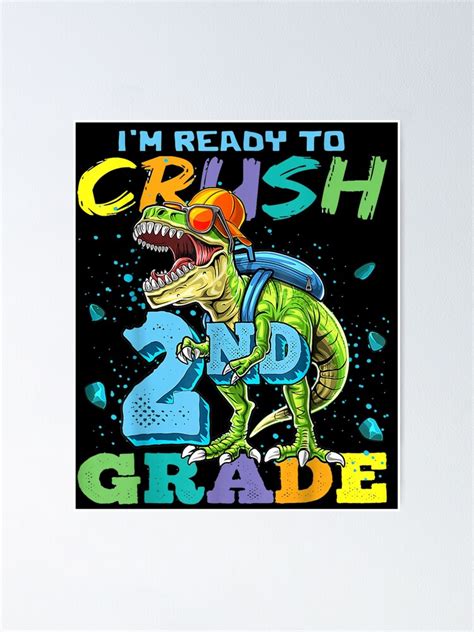 Póster Dinosaurio T Rex en segundo grado Feliz regreso a la escuela