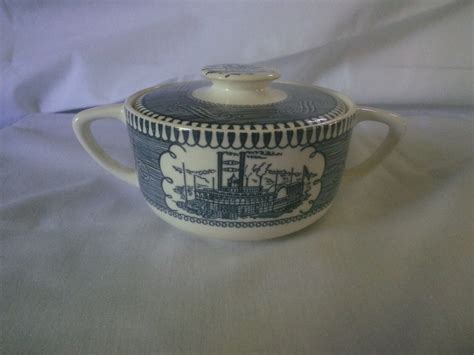 Vintage Sugar and Creamer Sugar and Creamer Covered Sugar Bowl and Creamer Currier and Ives ...