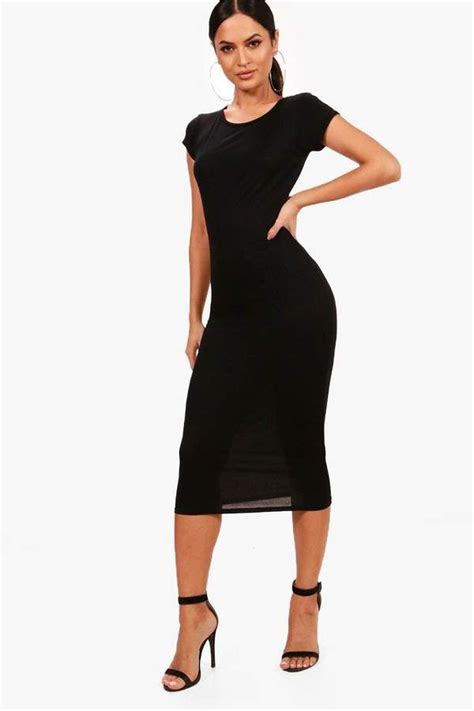 Boohoo Cara Cap Sleeve Jersey Bodycon Midi Dress Ideas Outfits Short