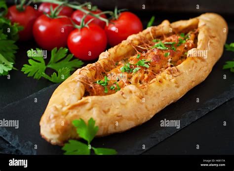 Turkish Pide Traditional Food With Beef And Vegetables Stock Photo Alamy