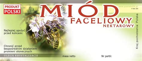 Paczka etykiet na miód faceliowy 100szt wzór E25 BEE HONEY