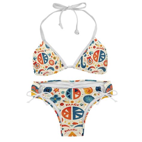 Peace Symbol Chic One Piece Swimsuits Bikini Set Detachable Sponge