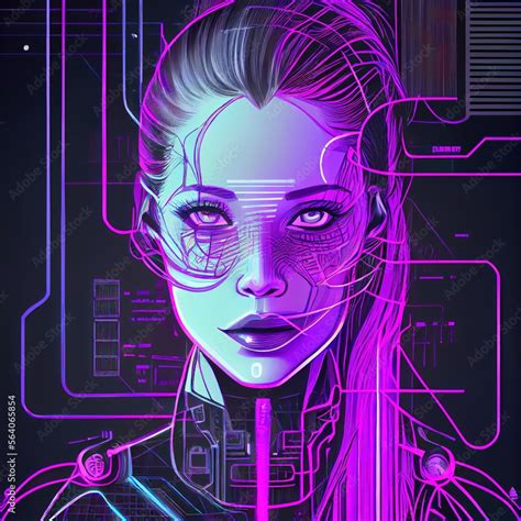 Portrait of a sci-fi cyberpunk girl. High-tech futuristic woman from ...