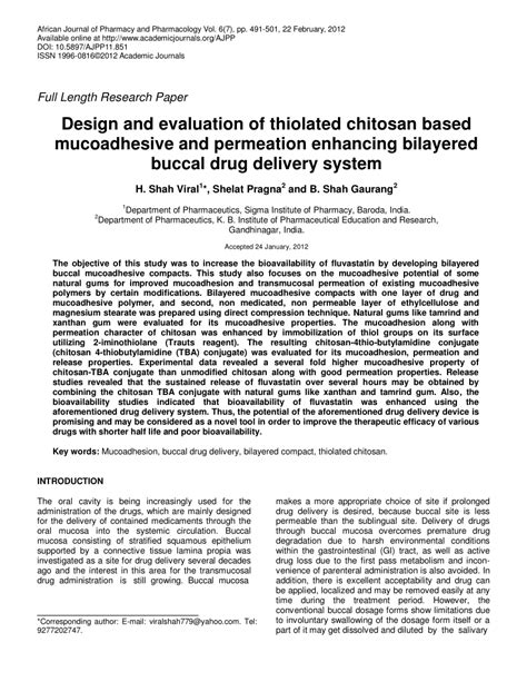 Pdf Design And Evaluation Of Thiolated Chitosan Based Mucoadhesive