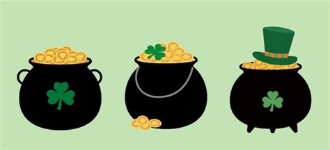 Premium Vector St Patricks Day Black Cauldron With Gold Coins Isolated