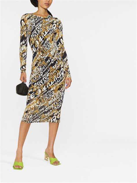 Versace Jeans Couture Barocco Logo Print Midi Dress Black Farfetch