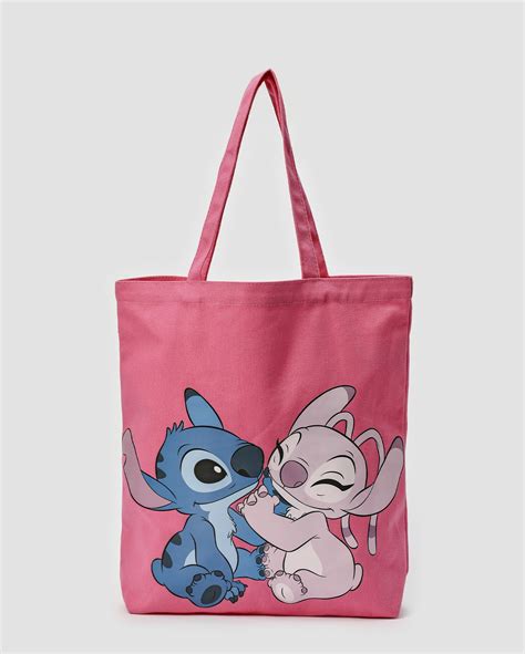 Bolsa Ecobag Tote Angel E Stitch Apaixonados Rosa Disney FANLAB Oficial