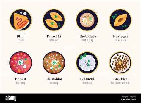 Traditional russian cuisine - set of isolated illustrations. Russian ...