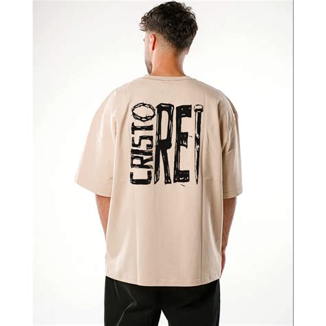 Camiseta Streetwear Cristo Rei Beje Cristã Oversized preta algodão