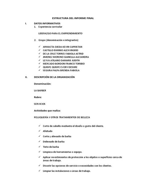 Estructura Del Informe Final Pdf Business Gestión De Recursos Humanos