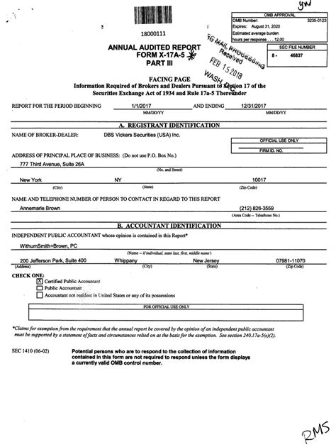 Fillable Online ANNUAL AUDITED REPOT FORM X 17A 5 PART Lil Fax Email