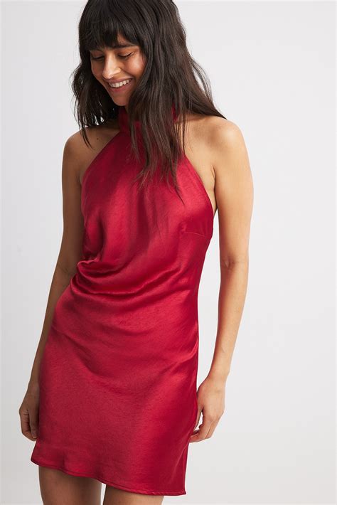 Hammered Satin Tie Back Mini Dress Red Na Kd