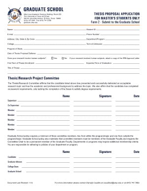 Fillable Online Graduate Utep Form 2 Thesis Proposal Application