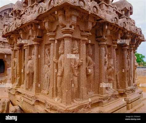 Seventh Century Pancha Rathas Five Chariots At Mahabalipuram On The