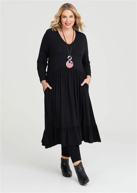 Shop Plus Size Bamboo Luca Long Sleeve Boho Dress In Black Taking