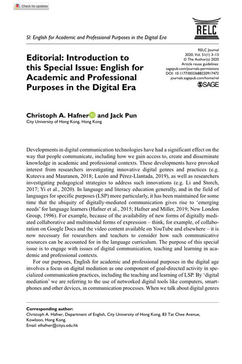 PDF Editorial Introduction To This Special Issue English For