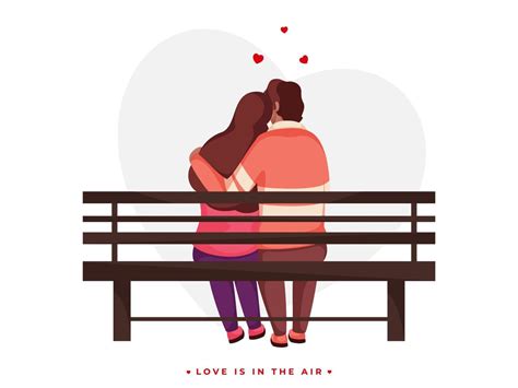 Back View Of Loving Couple Hugging Sit On Bench For Love Is In The Air