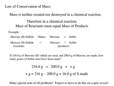 Law Of Conservation Of Mass Example Equations