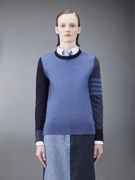 Fun Mix Fine Merino Bar Relaxed Crew Neck Pullover Thom Browne