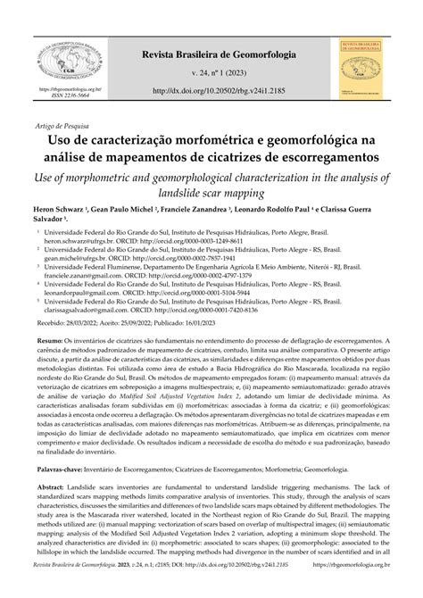 Pdf Uso De Caracteriza O Morfom Trica E Geomorfol Gica Na An Lise De