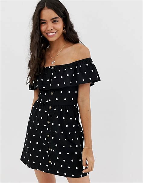 Asos Design Mini Button Through Sundress With Tiered Skirt In Spot