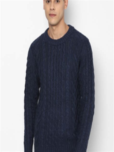 Buy AMERICAN EAGLE OUTFITTERS Men Navy Blue Cable Knit Pullover