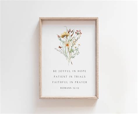 Christian Wall Art Be Joyful Romans 12 12 Floral Bible Verse Print