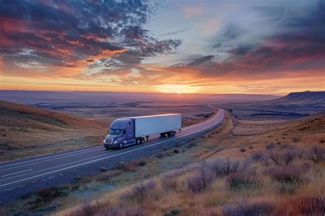 Premium Photo Truck Driving Over Country Road At Sunset