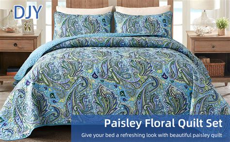 Amazon DJY Teal Paisley Quilt Set Queen Size Boho Quilt Bedspread