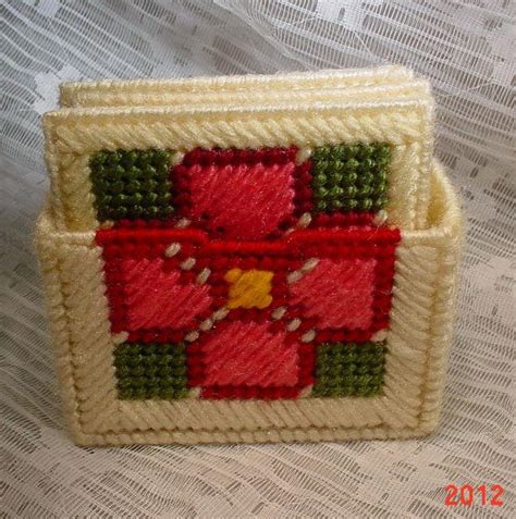 Vintage Needlepoint Plastic Canvas Coaster Set Etsy Plastic Canvas