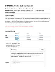 CHM2046L Pre Lab Quiz For Project 1 Pdf CHM2046L Pre Lab Quiz For