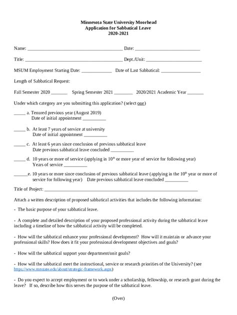 Sabbatical Leave Request For Msuaasf Employees Doc Template Pdffiller